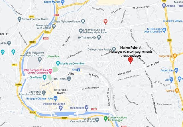 carte adresse Marion Rebérat Massages et thérapies à Alès